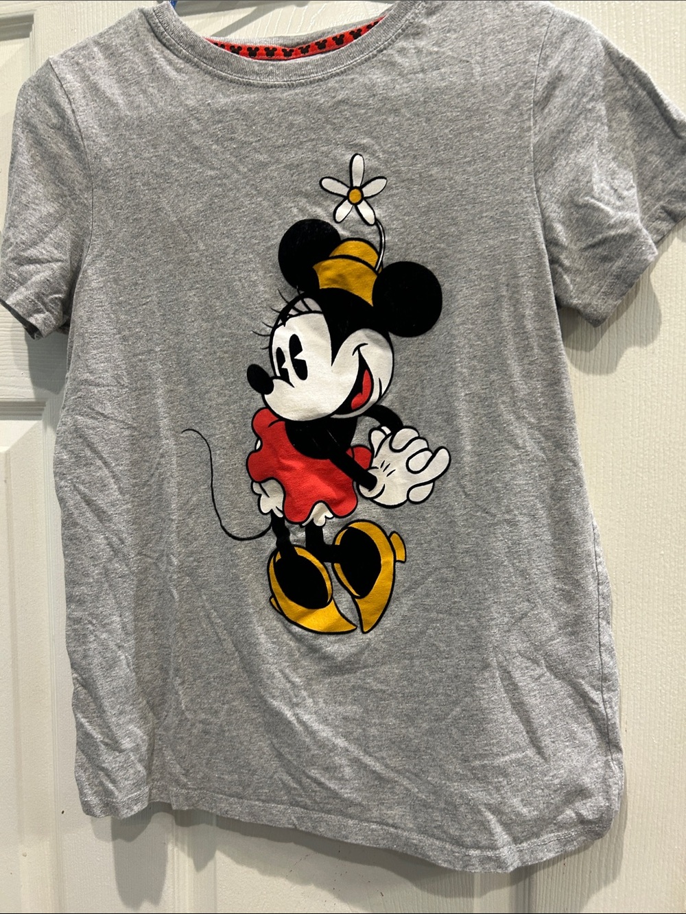 Disney Gray Tee with Minnie Mouse Graphic and Red & Yellow Accents
